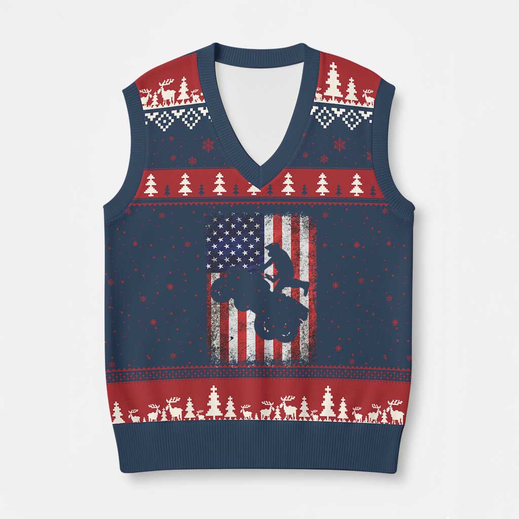 Cool ATV American Flag V-Neck Knit Sweater Vest Retro Quad 4 Wheeler ATV Riding Quadrider Off Road TS10 Navy Red Print Your Wear