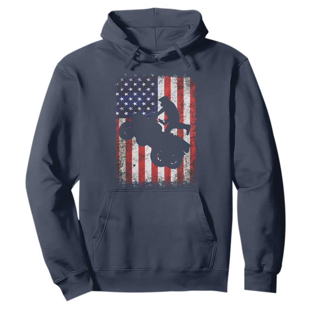 Cool ATV American Flag Hoodie Retro Quad 4 Wheeler ATV Riding Quadrider Off Road TS10 Navy Print Your Wear