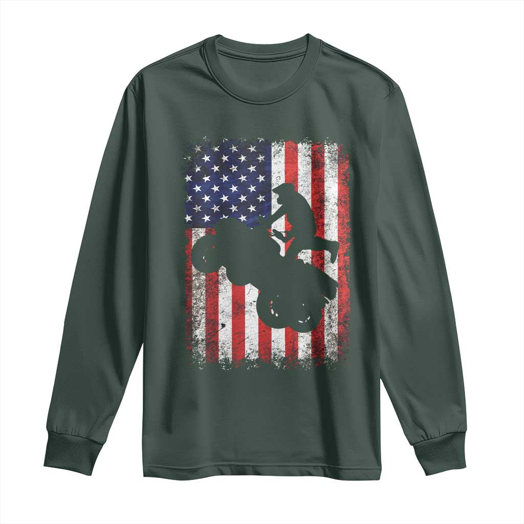 Cool ATV American Flag Long Sleeve Shirt Retro Quad 4 Wheeler ATV Riding Quadrider Off Road TS10 Dark Forest Green Print Your Wear