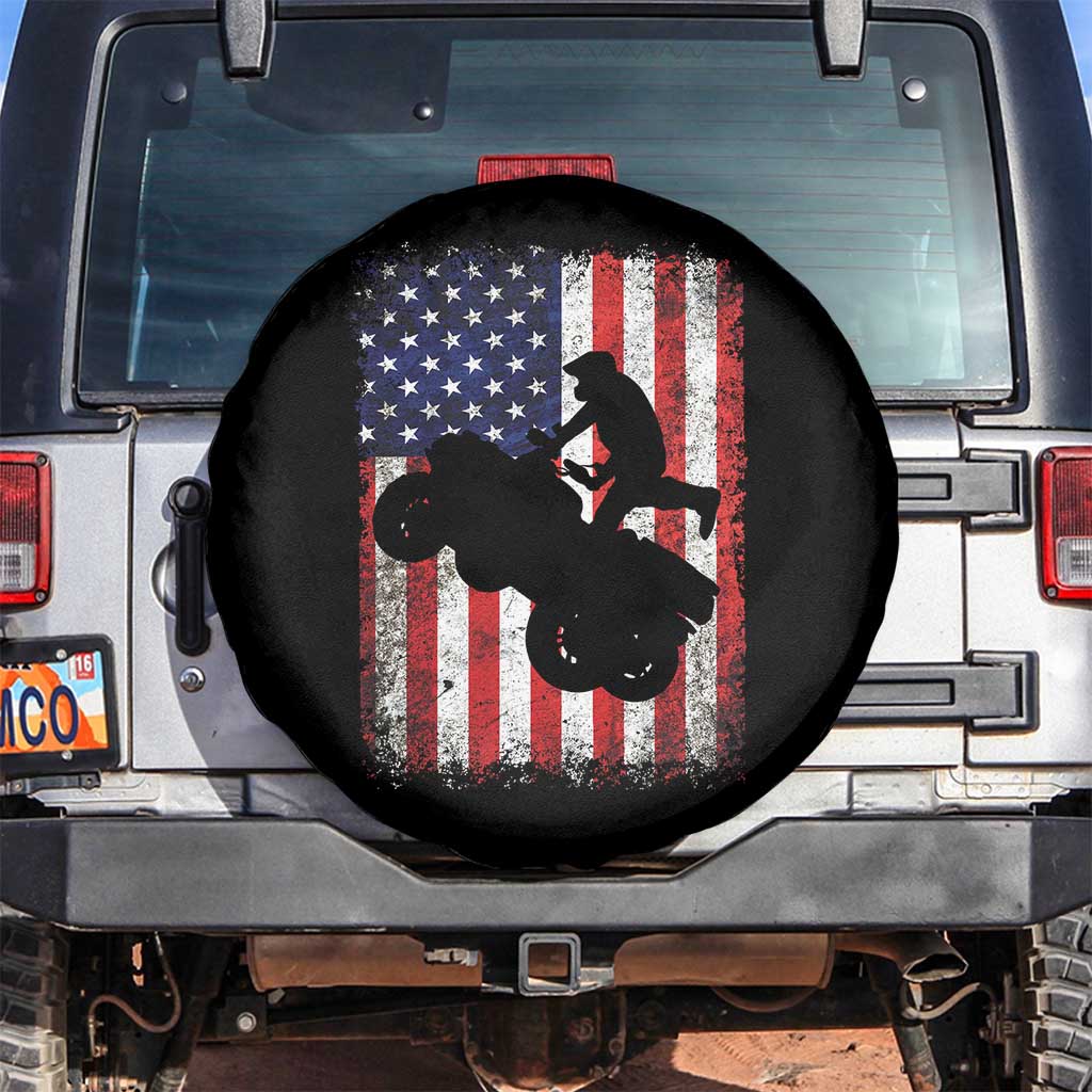 Cool ATV American Flag Spare Tire Cover Retro Quad 4 Wheeler ATV Riding Quadrider Off Road TS10 No hole Black Print Your Wear