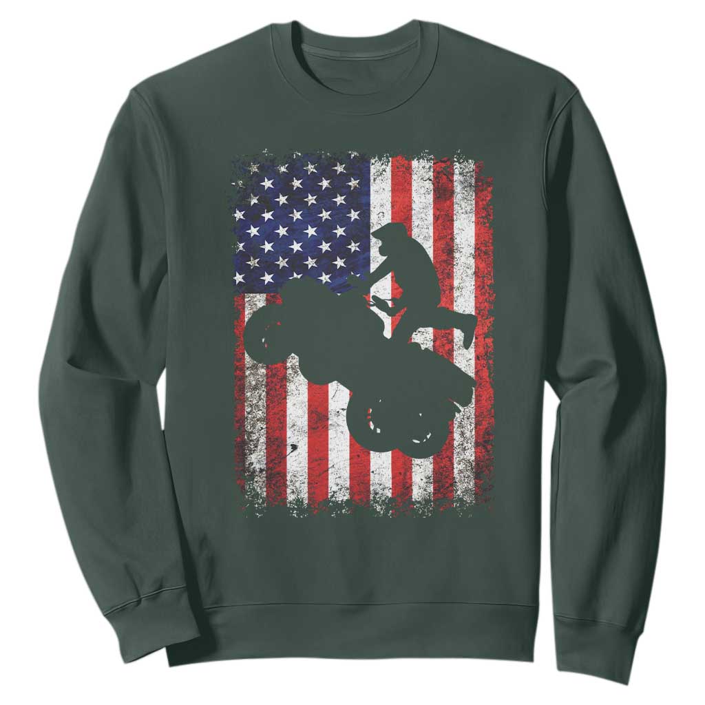 Cool ATV American Flag Sweatshirt Retro Quad 4 Wheeler ATV Riding Quadrider Off Road TS10 Dark Forest Green Print Your Wear
