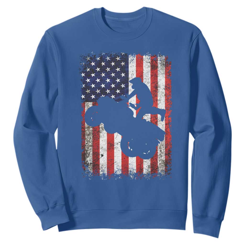 Cool ATV American Flag Sweatshirt Retro Quad 4 Wheeler ATV Riding Quadrider Off Road TS10 Royal Blue Print Your Wear