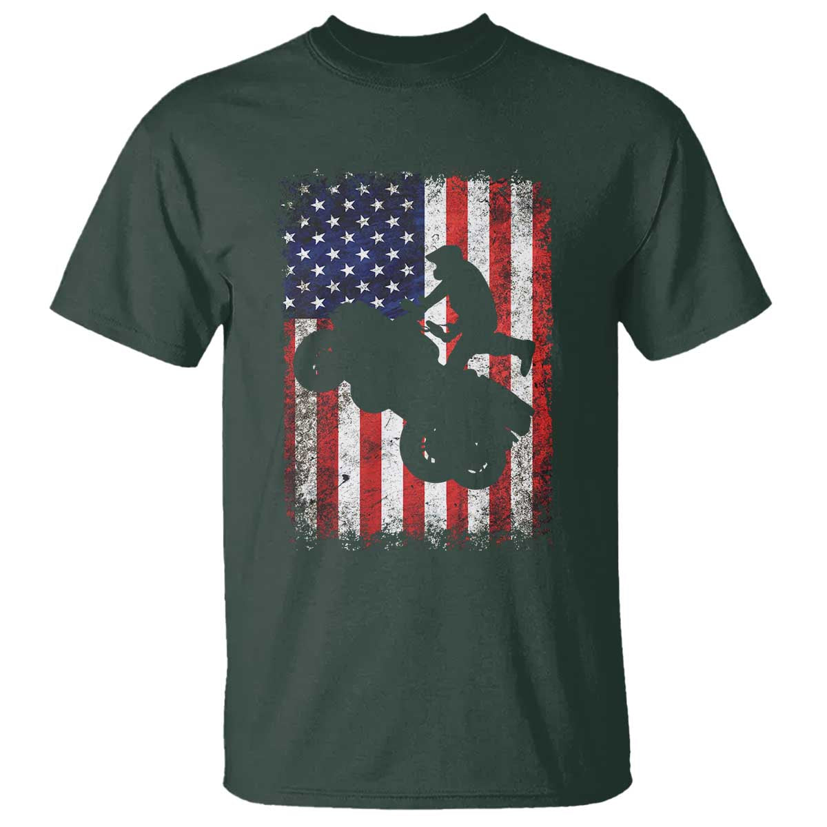 Cool ATV American Flag T Shirt Retro Quad 4 Wheeler ATV Riding Quadrider Off Road TS10 Dark Forest Green Print Your Wear