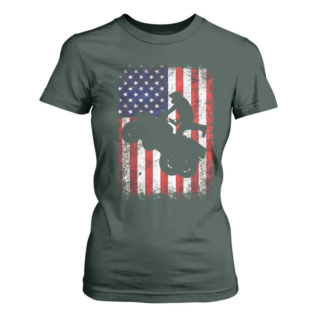 Cool ATV American Flag T Shirt For Women Retro Quad 4 Wheeler ATV Riding Quadrider Off Road TS10 Dark Forest Green Print Your Wear