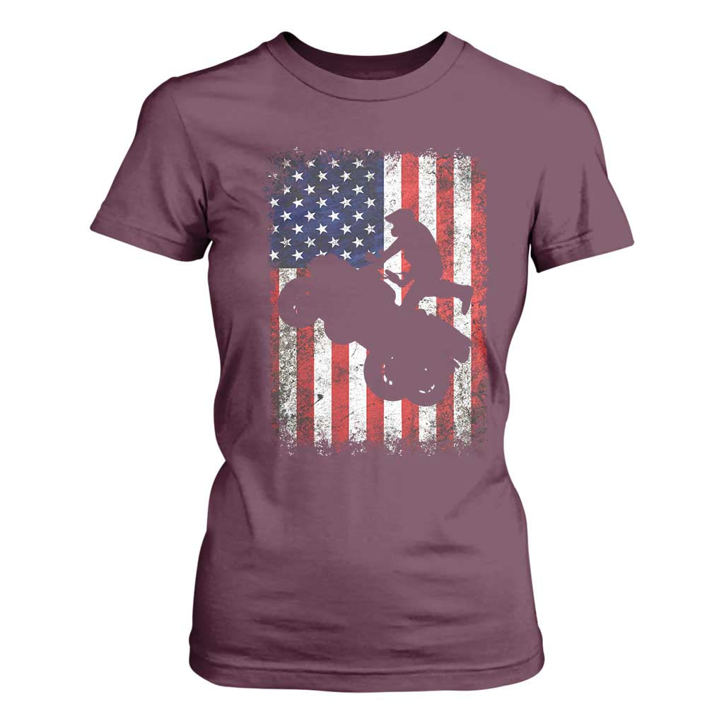 Cool ATV American Flag T Shirt For Women Retro Quad 4 Wheeler ATV Riding Quadrider Off Road TS10 Maroon Print Your Wear