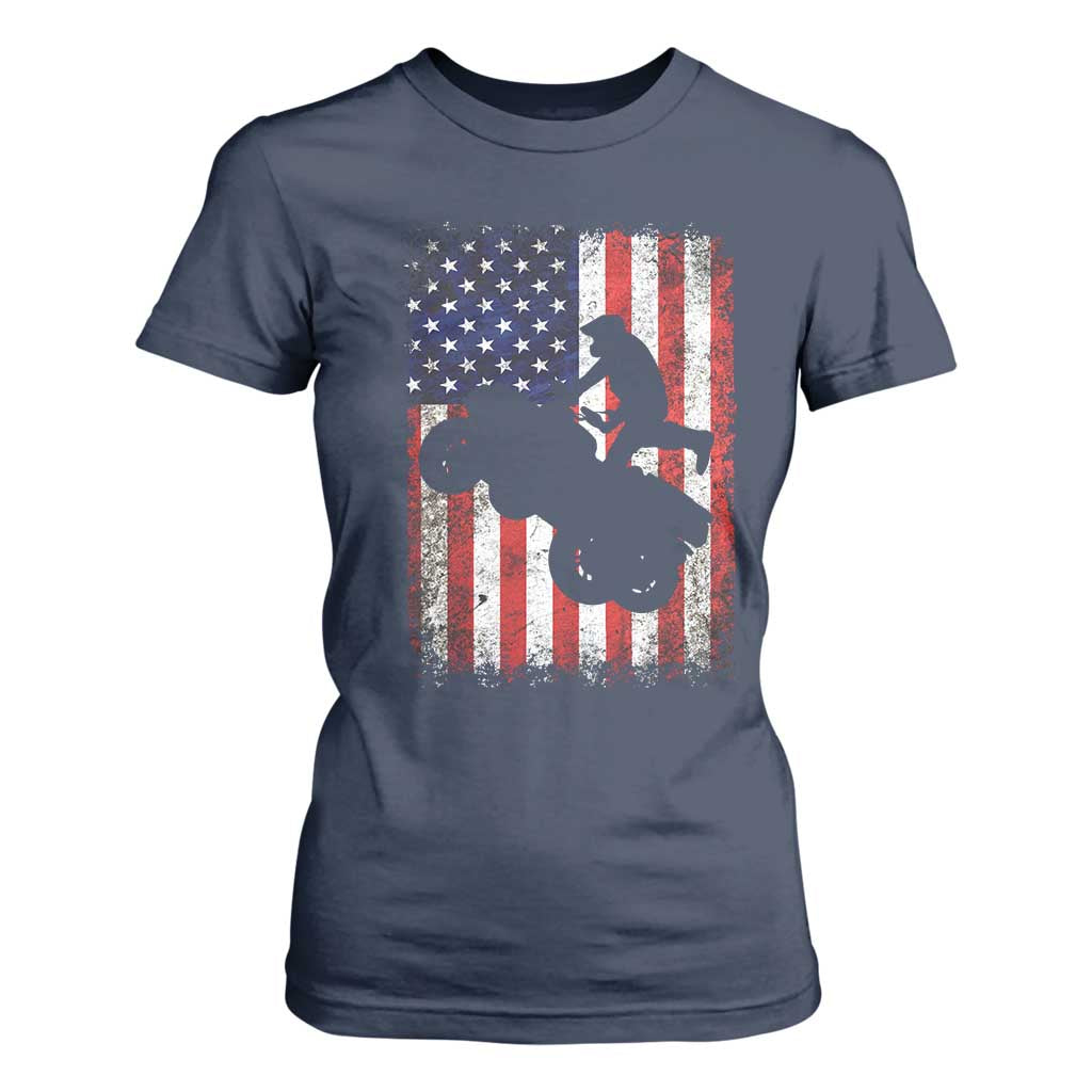 Cool ATV American Flag T Shirt For Women Retro Quad 4 Wheeler ATV Riding Quadrider Off Road TS10 Navy Print Your Wear