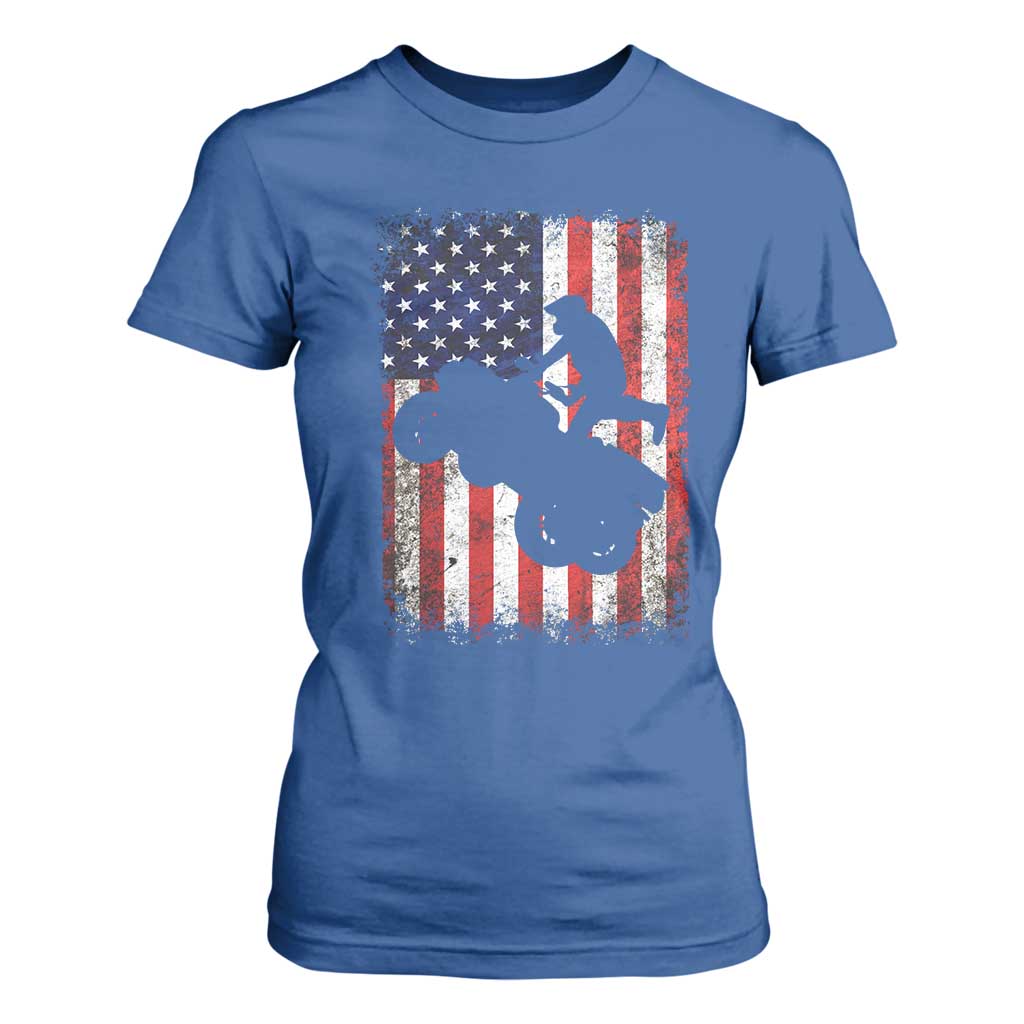 Cool ATV American Flag T Shirt For Women Retro Quad 4 Wheeler ATV Riding Quadrider Off Road TS10 Royal Blue Print Your Wear