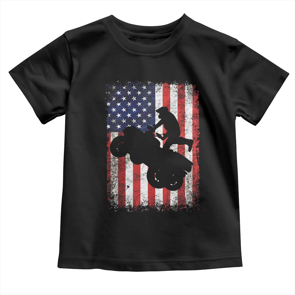 Cool ATV American Flag Toddler T Shirt Retro Quad 4 Wheeler ATV Riding Quadrider Off Road TS10 Black Print Your Wear