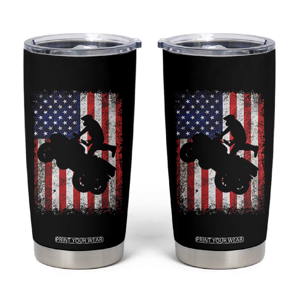 Cool ATV American Flag Tumbler Cup Retro Quad 4 Wheeler ATV Riding Quadrider Off Road TS10 Black Print Your Wear