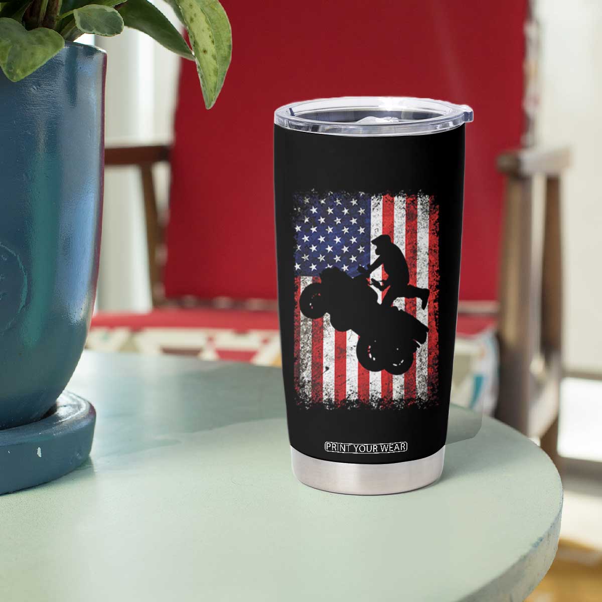 Cool ATV American Flag Tumbler Cup Retro Quad 4 Wheeler ATV Riding Quadrider Off Road TS10 Print Your Wear