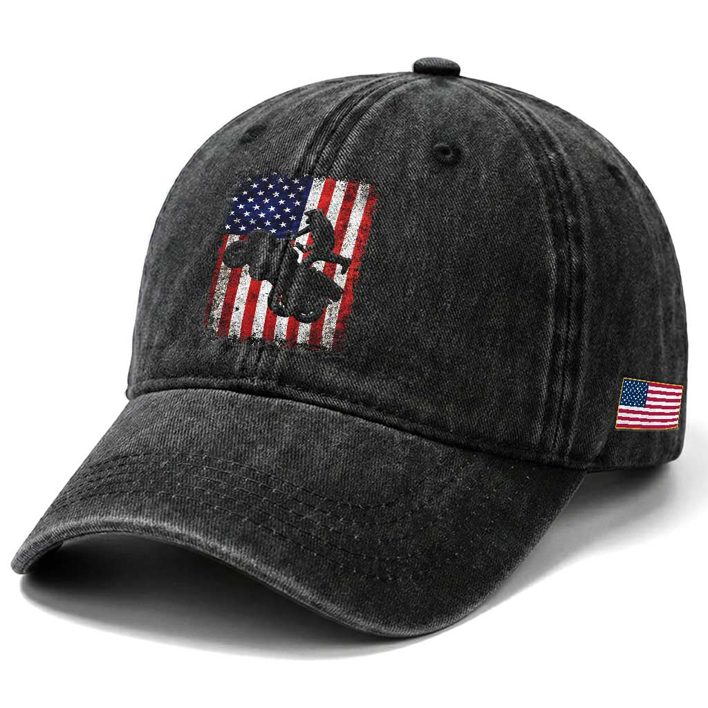 Cool ATV American Flag Washed Cotton Baseball Cap Retro Quad 4 Wheeler ATV Riding Quadrider Off Road TS10 Print Your Wear