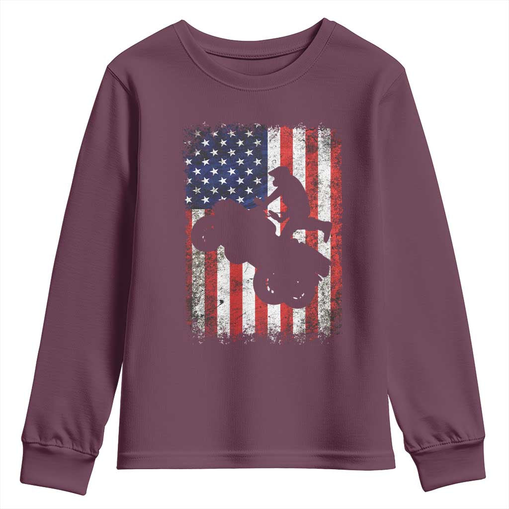 Cool ATV American Flag Youth Sweatshirt Retro Quad 4 Wheeler ATV Riding Quadrider Off Road TS10 Maroon Print Your Wear
