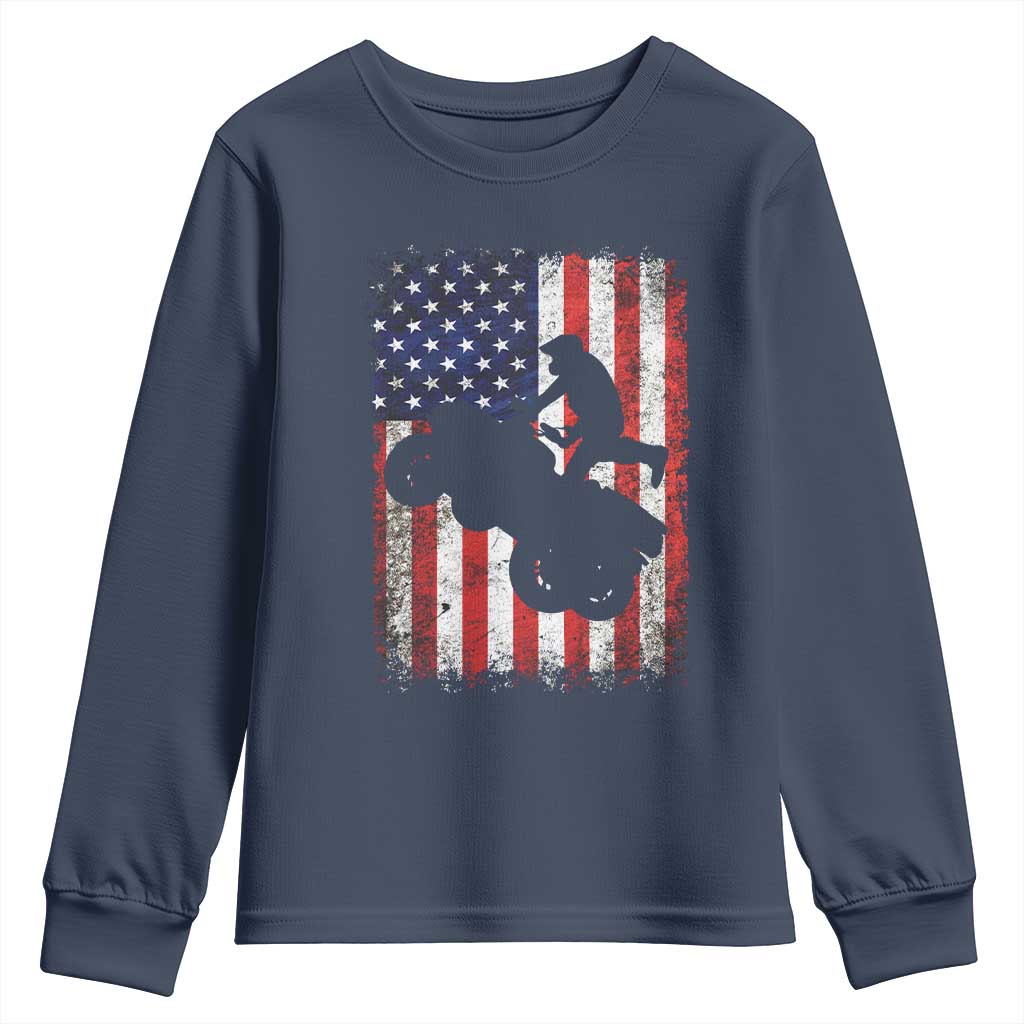 Cool ATV American Flag Youth Sweatshirt Retro Quad 4 Wheeler ATV Riding Quadrider Off Road TS10 Navy Print Your Wear