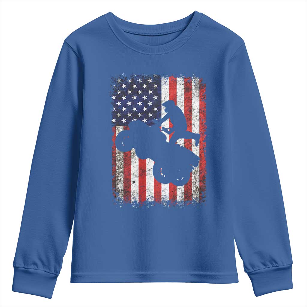 Cool ATV American Flag Youth Sweatshirt Retro Quad 4 Wheeler ATV Riding Quadrider Off Road TS10 Royal Blue Print Your Wear