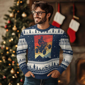 Vintage All-Terrain Vehicles Ugly Christmas Sweater Retro 4 Wheeler ATV Riding Quadrider TS10 Navy Beige Print Your Wear