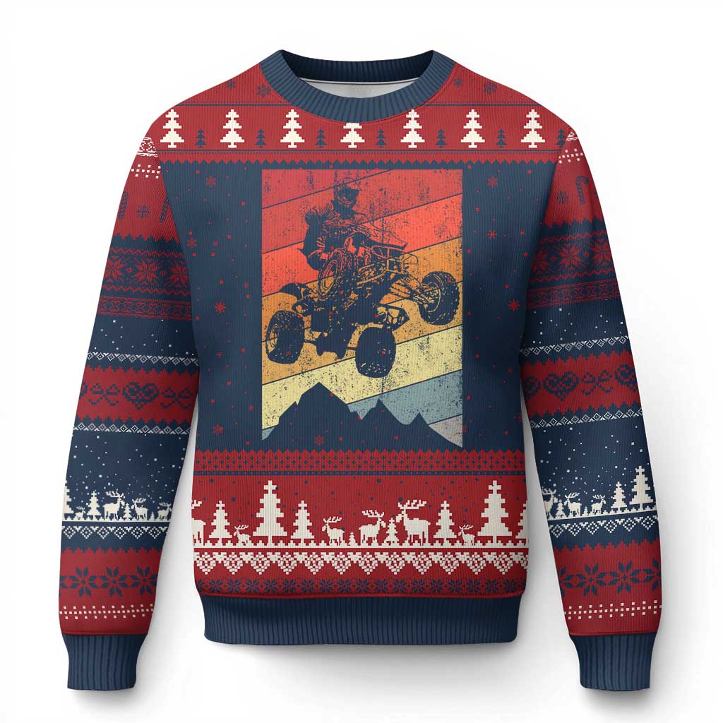 Vintage All-Terrain Vehicles Ugly Christmas Sweater Retro 4 Wheeler ATV Riding Quadrider TS10 Navy Red Print Your Wear