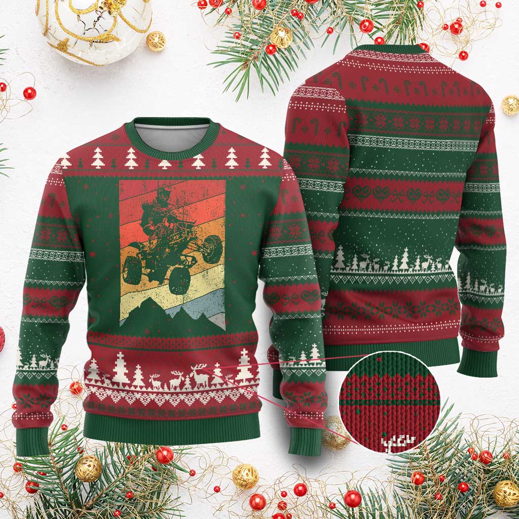 Vintage All-Terrain Vehicles Ugly Christmas Sweater Retro 4 Wheeler ATV Riding Quadrider TS10 Red Green Print Your Wear