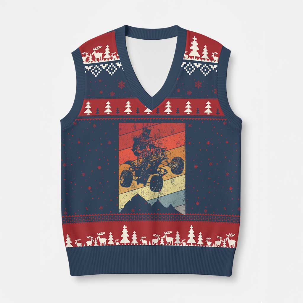Vintage All-Terrain Vehicles V-Neck Knit Sweater Vest Retro 4 Wheeler ATV Riding Quadrider TS10 Navy Red Print Your Wear