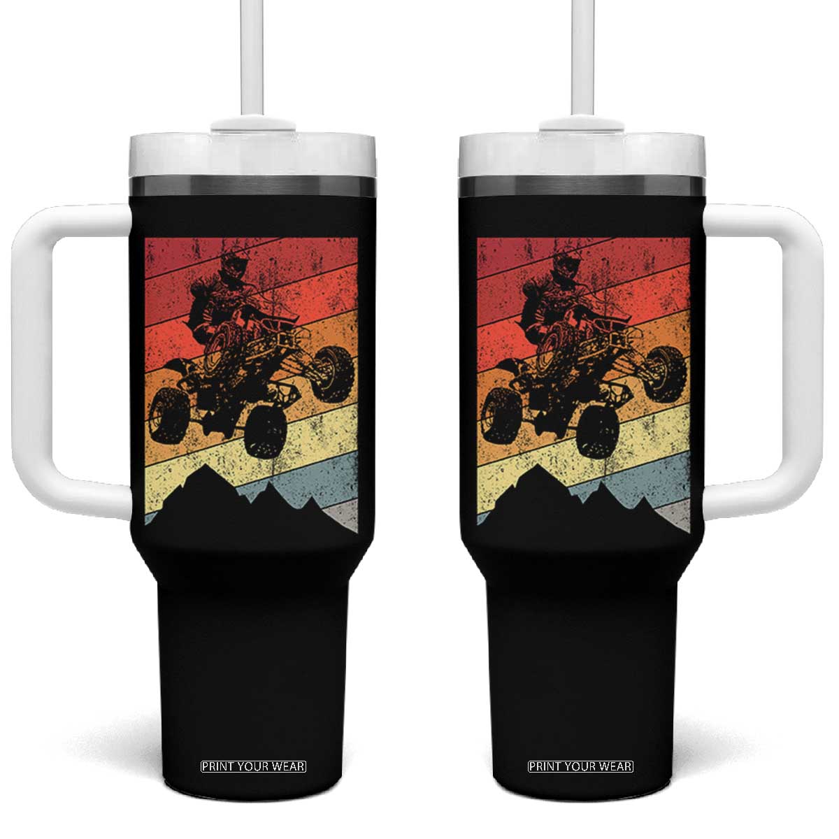Vintage All-Terrain Vehicles Tumbler With Handle Retro 4 Wheeler ATV Riding Quadrider TS10 One Size: 40 oz Black Print Your Wear