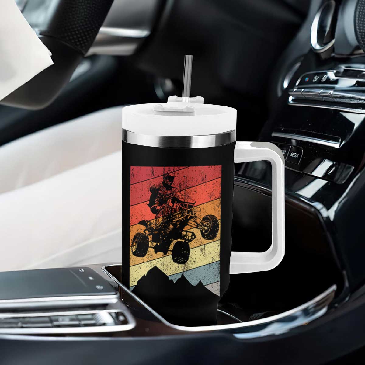 Vintage All-Terrain Vehicles Tumbler With Handle Retro 4 Wheeler ATV Riding Quadrider TS10 Print Your Wear