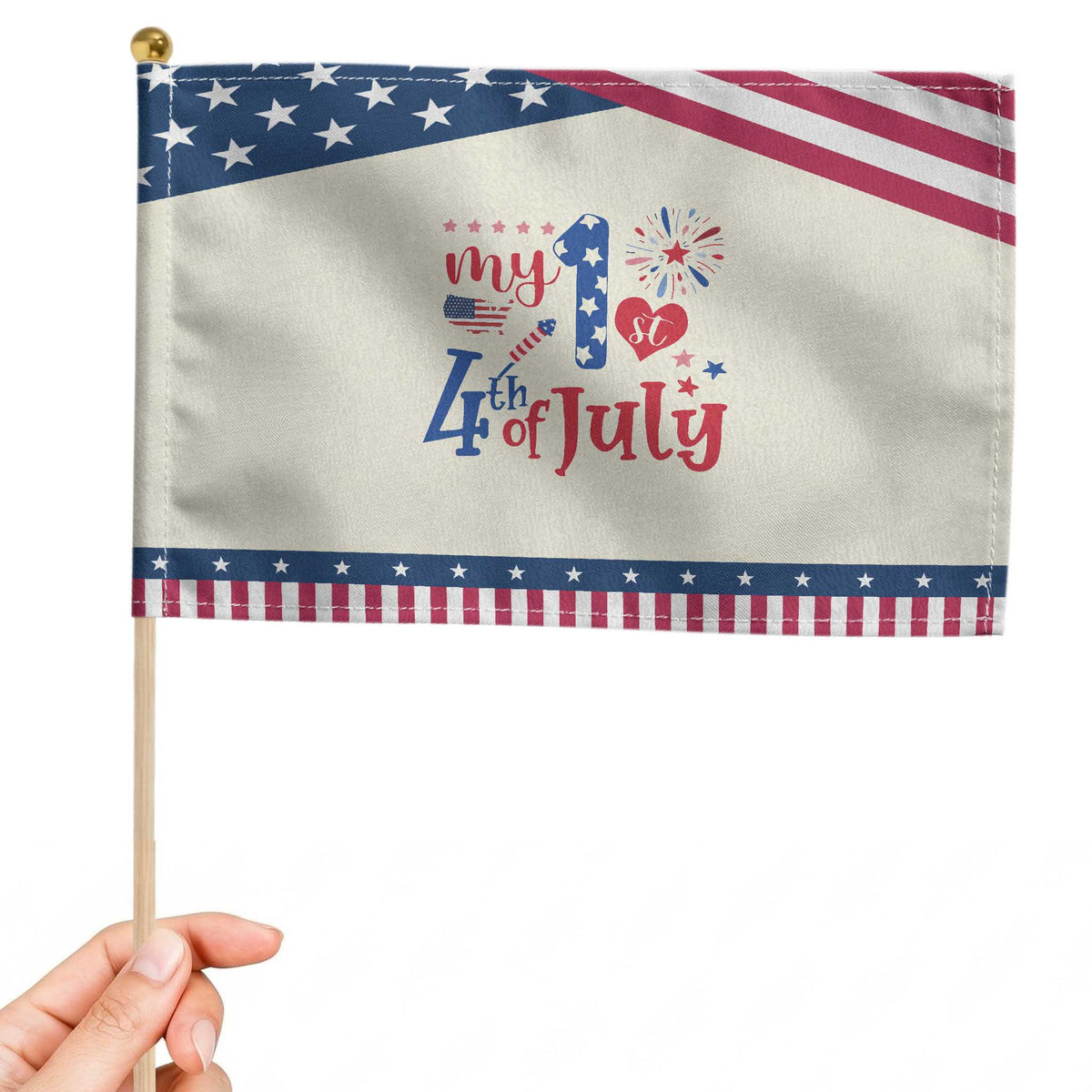 Newborn My First 4th of July Patriotic Handheld Flag Baby Infant Neutral Outfits Stars Stripe TS10 Modern 8.2