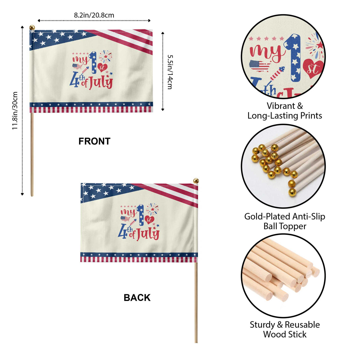 Newborn My First 4th of July Patriotic Handheld Flag Baby Infant Neutral Outfits Stars Stripe TS10 Print Your Wear