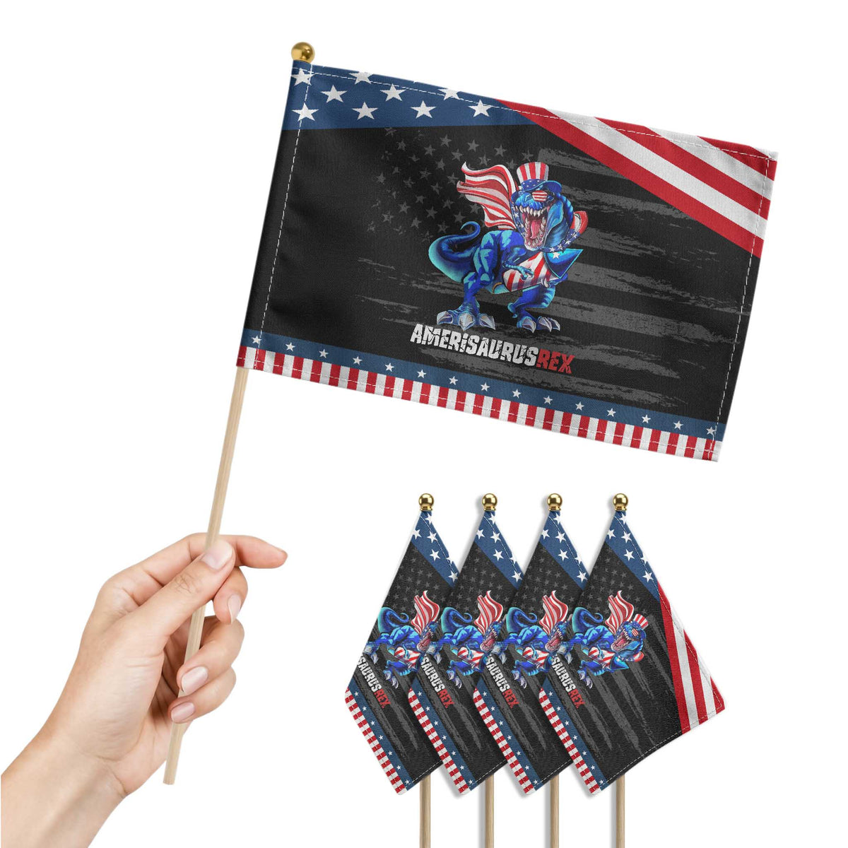 Dinosaur 4th of July Patriotic Handheld Flag Funny Boys Kids TS10 Print Your Wear