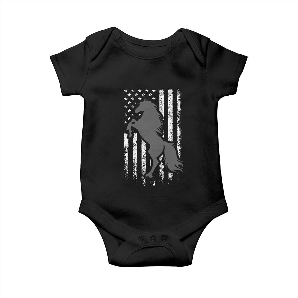 Patriotic Horse American Flag Baby Onesie Horseback Riding Western Farm Vintage Horse TS10 Black Print Your Wear