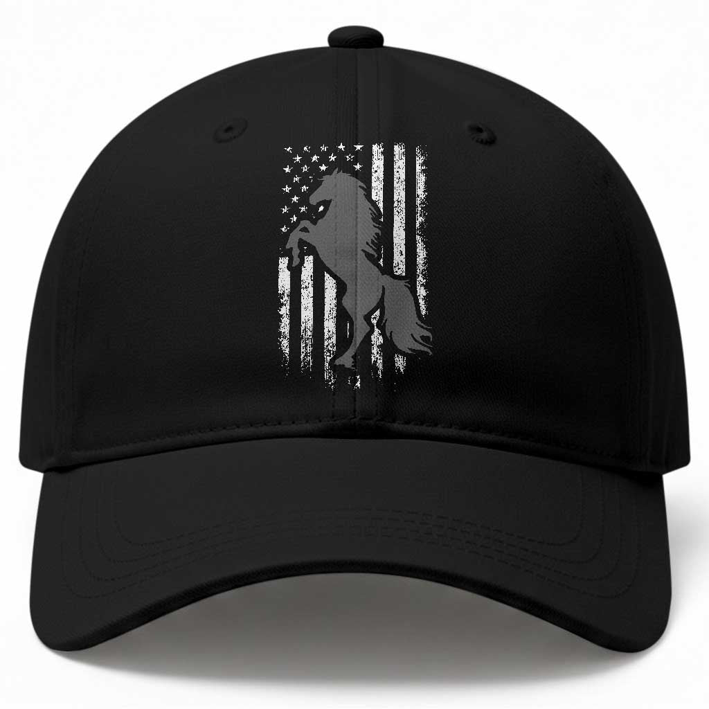 Patriotic Horse American Flag Baseball Cap Horseback Riding Western Farm Vintage Horse TS10 Print Your Wear