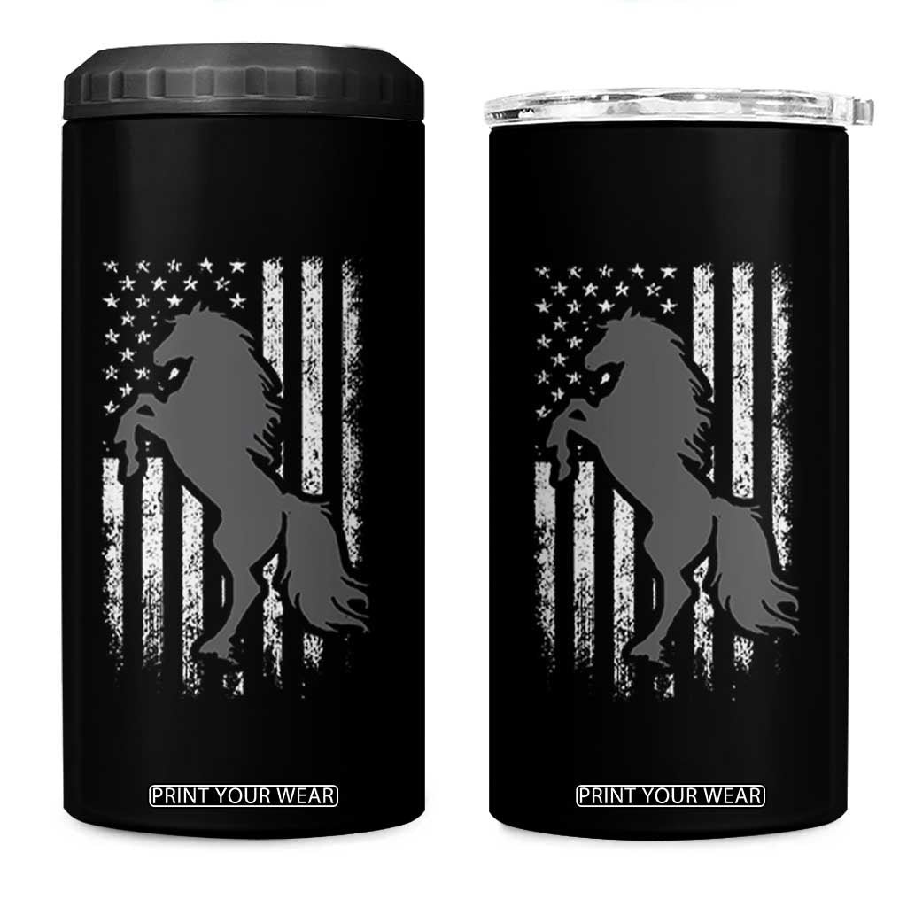 Patriotic Horse American Flag 4 in 1 Can Cooler Tumbler Horseback Riding Western Farm Vintage Horse TS10 One Size: 16 oz Black Print Your Wear