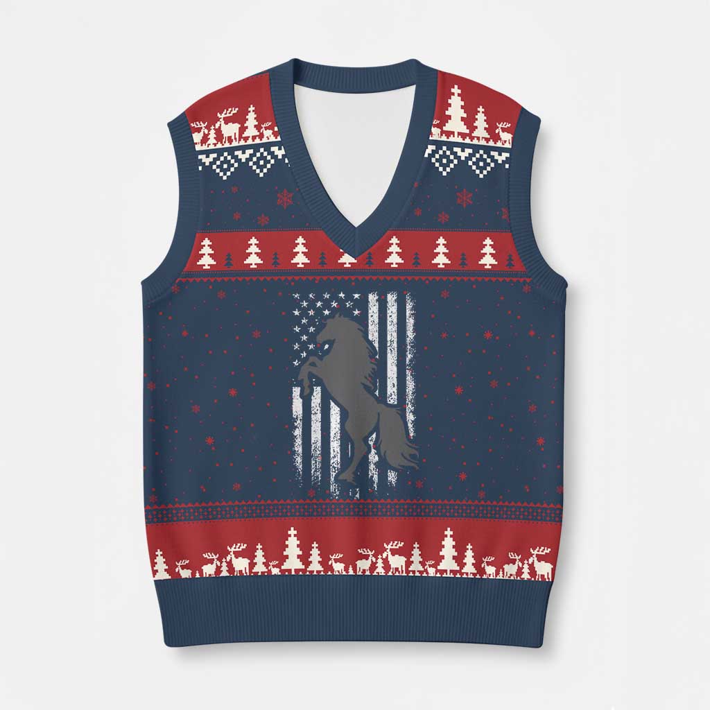 Patriotic Horse American Flag V-Neck Knit Sweater Vest Horseback Riding Western Farm Vintage Horse TS10 Navy Red Print Your Wear