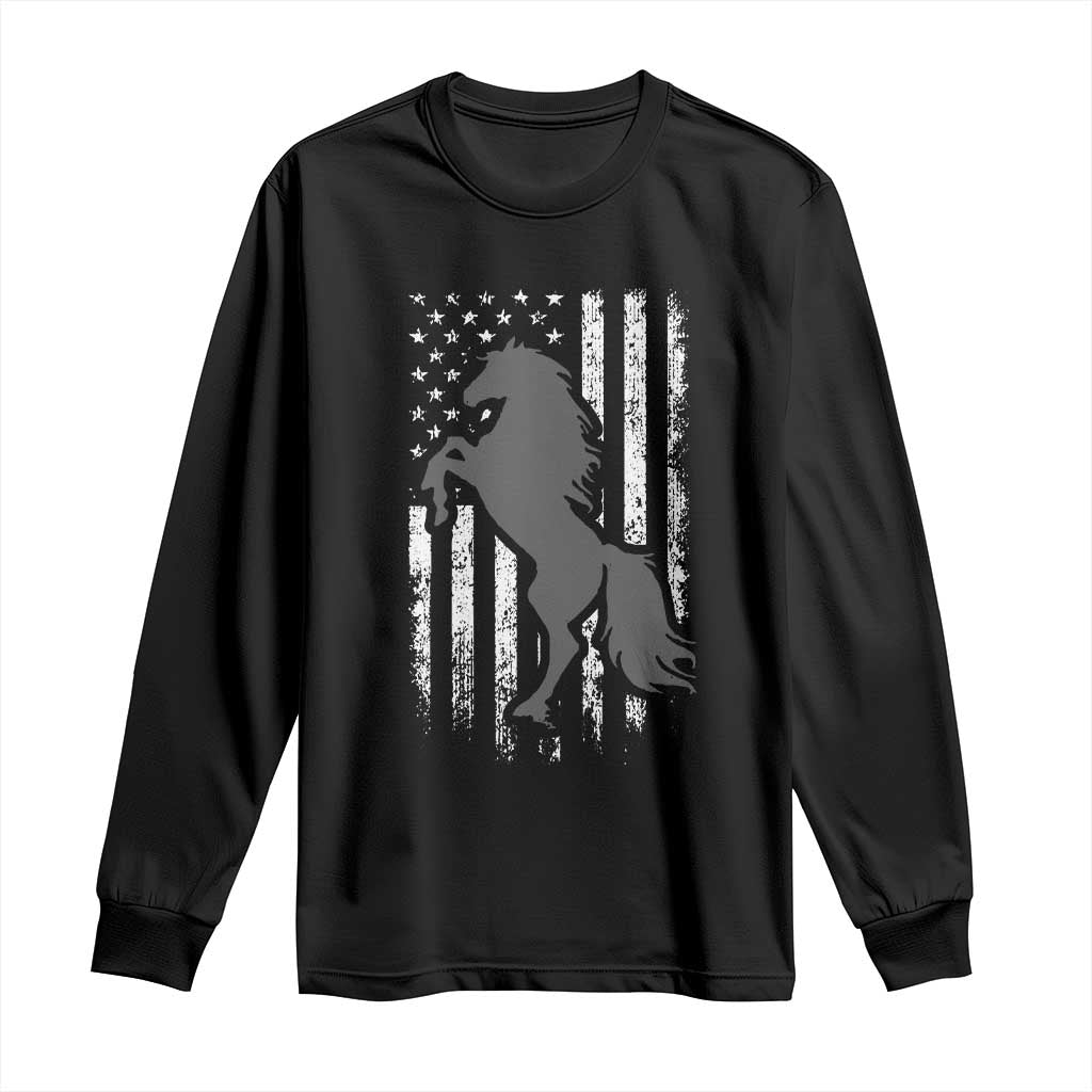 Patriotic Horse American Flag Long Sleeve Shirt Horseback Riding Western Farm Vintage Horse TS10 Black Print Your Wear