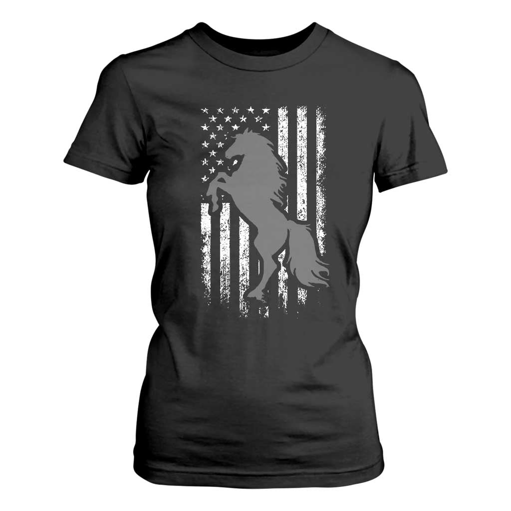 Patriotic Horse American Flag T Shirt For Women Horseback Riding Western Farm Vintage Horse TS10 Black Print Your Wear