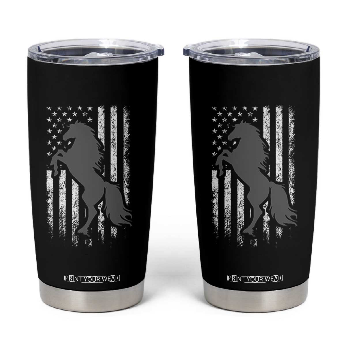 Patriotic Horse American Flag Tumbler Cup Horseback Riding Western Farm Vintage Horse TS10 Black Print Your Wear