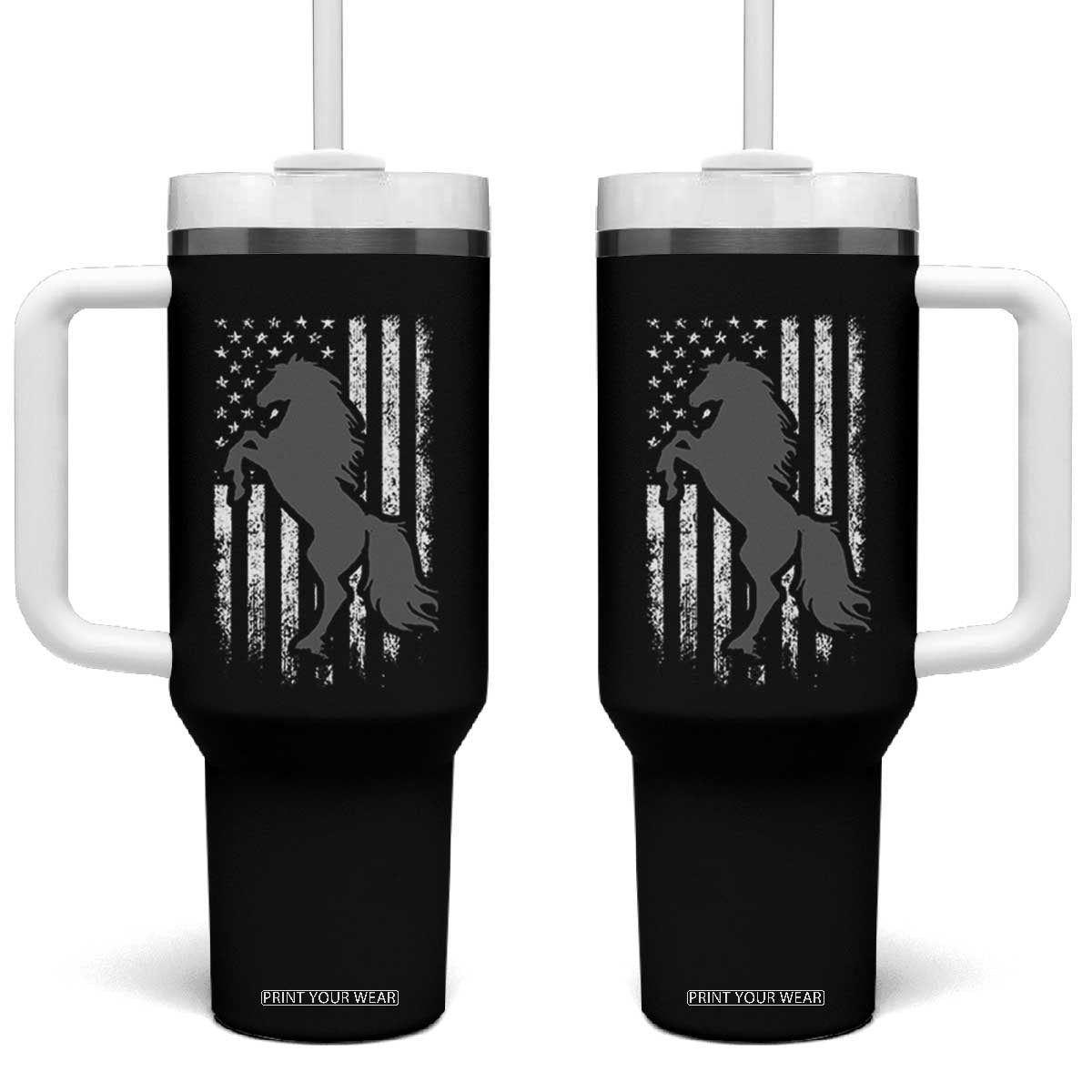 Patriotic Horse American Flag Tumbler With Handle Horseback Riding Western Farm Vintage Horse TS10 One Size: 40 oz Black Print Your Wear