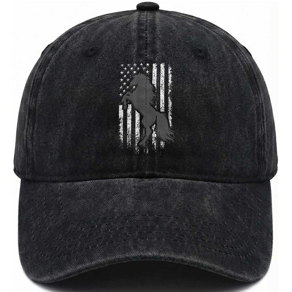 Patriotic Horse American Flag Washed Cotton Baseball Cap Horseback Riding Western Farm Vintage Horse TS10 Print Your Wear
