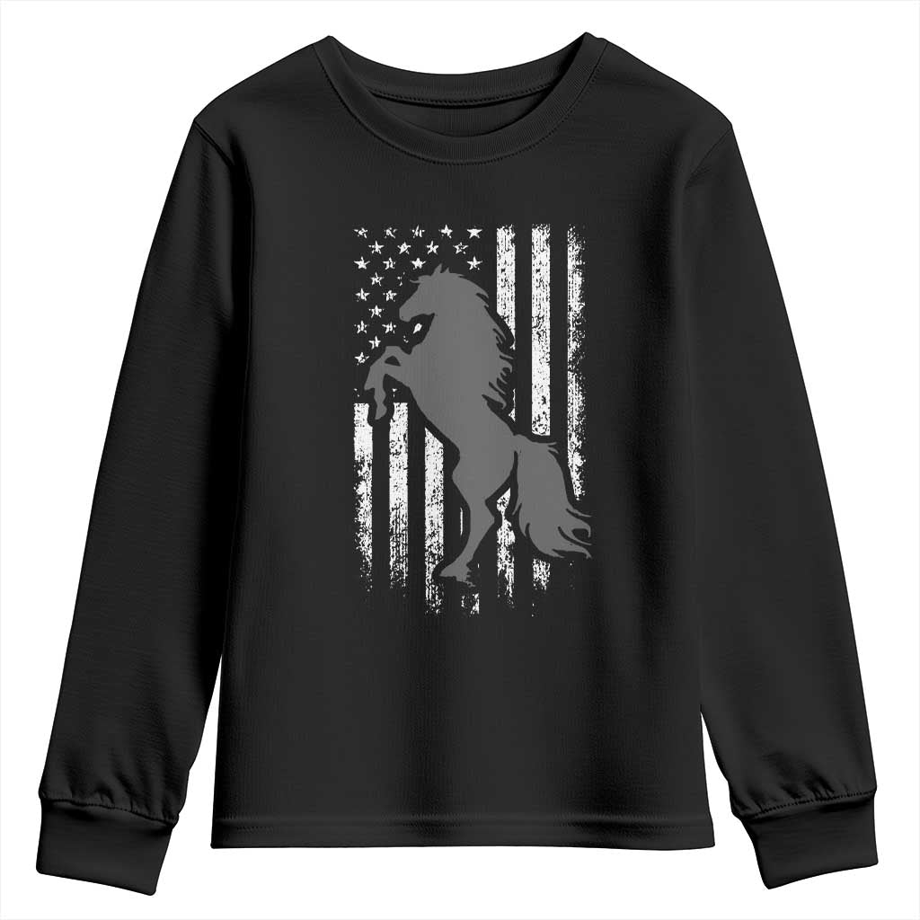 Patriotic Horse American Flag Youth Sweatshirt Horseback Riding Western Farm Vintage Horse TS10 Black Print Your Wear