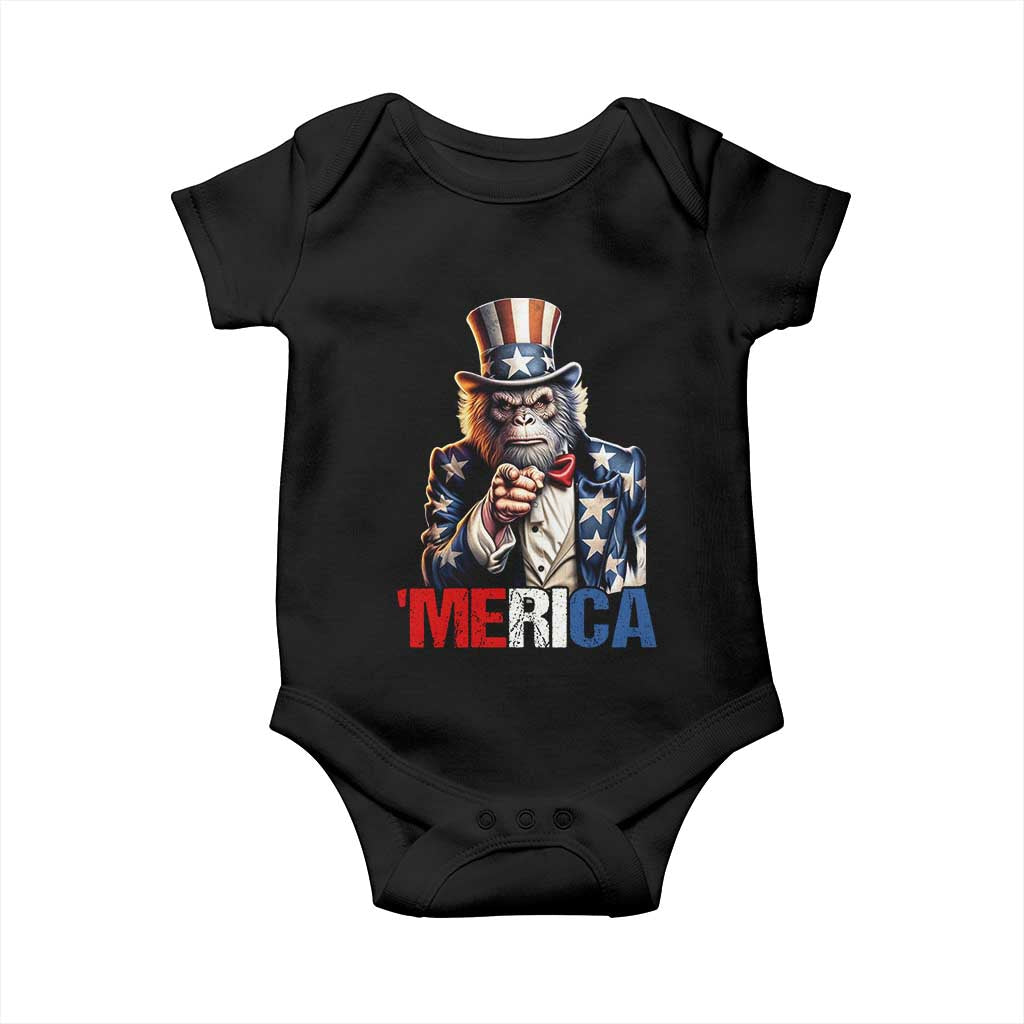 Bigfoot Merica Baby Onesie American Flag Patriotic 4th Of July Uncle Sam TS10 Black Print Your Wear