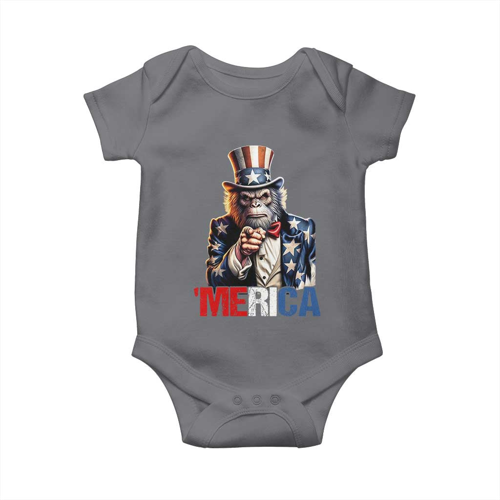 Bigfoot Merica Baby Onesie American Flag Patriotic 4th Of July Uncle Sam TS10 Charcoal Print Your Wear