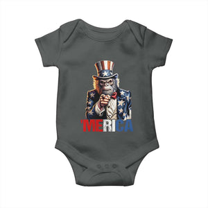 Bigfoot Merica Baby Onesie American Flag Patriotic 4th Of July Uncle Sam TS10 Dark Heather Print Your Wear