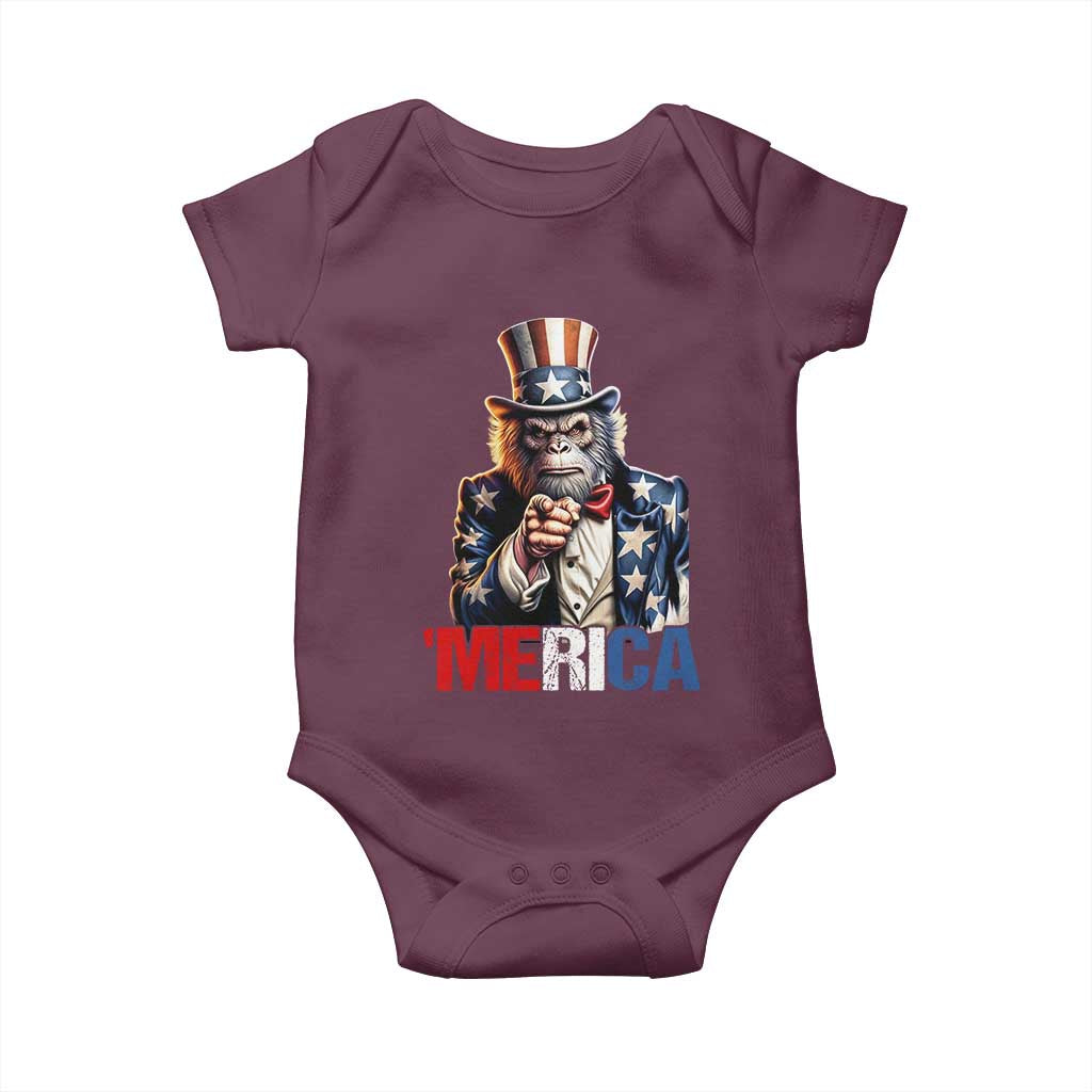 Bigfoot Merica Baby Onesie American Flag Patriotic 4th Of July Uncle Sam TS10 Maroon Print Your Wear