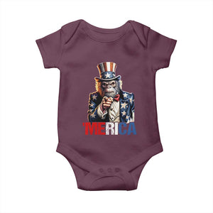 Bigfoot Merica Baby Onesie American Flag Patriotic 4th Of July Uncle Sam TS10 Maroon Print Your Wear