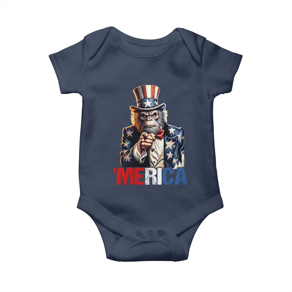 Bigfoot Merica Baby Onesie American Flag Patriotic 4th Of July Uncle Sam TS10 Navy Print Your Wear