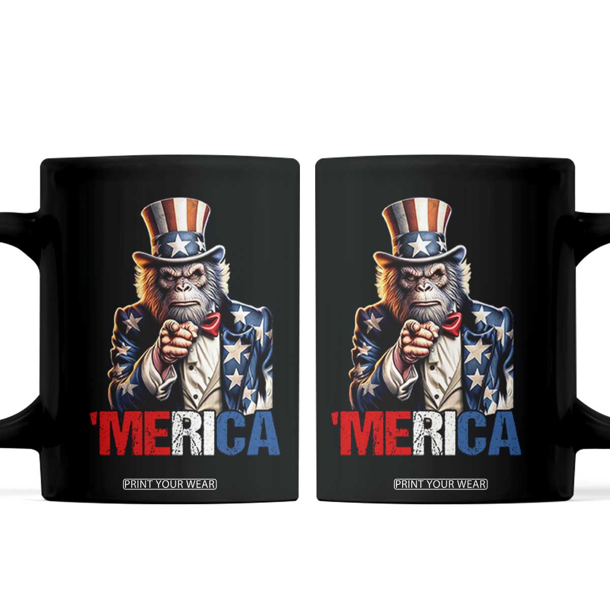 Bigfoot Merica Coffee Mug American Flag Patriotic 4th Of July Uncle Sam TS10 Black Print Your Wear