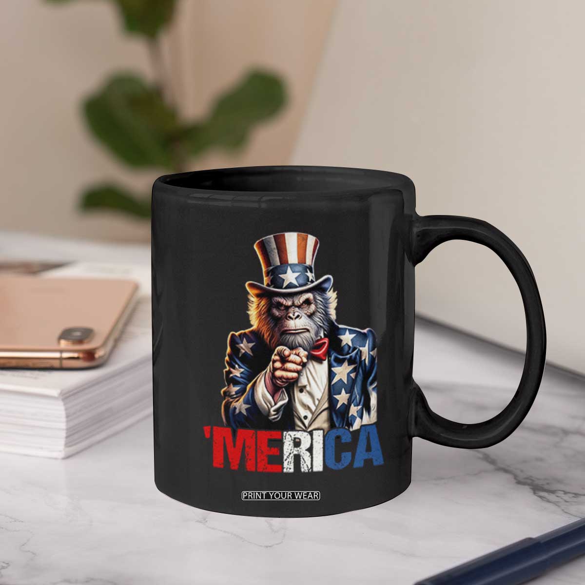 Bigfoot Merica Coffee Mug American Flag Patriotic 4th Of July Uncle Sam TS10 Print Your Wear