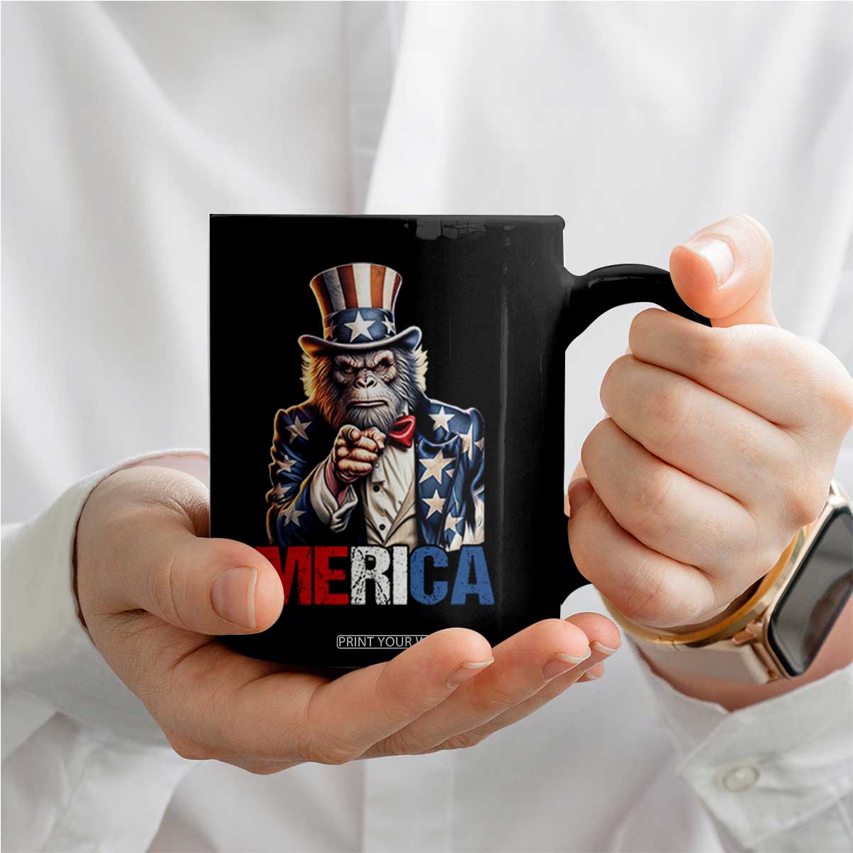Bigfoot Merica Coffee Mug American Flag Patriotic 4th Of July Uncle Sam TS10 Print Your Wear