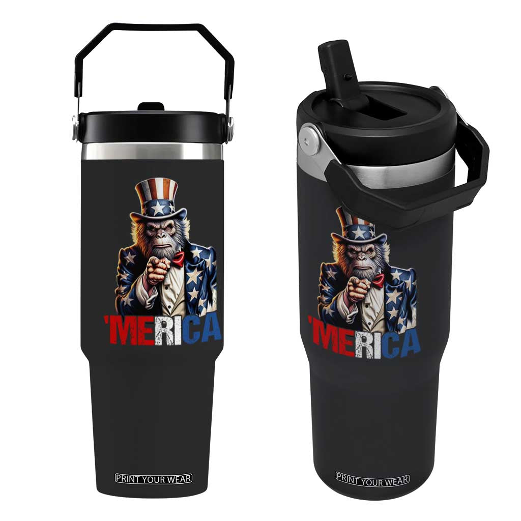Bigfoot Merica Flip Straw Tumbler American Flag Patriotic 4th Of July Uncle Sam TS10 One Size: 30 oz Black Print Your Wear