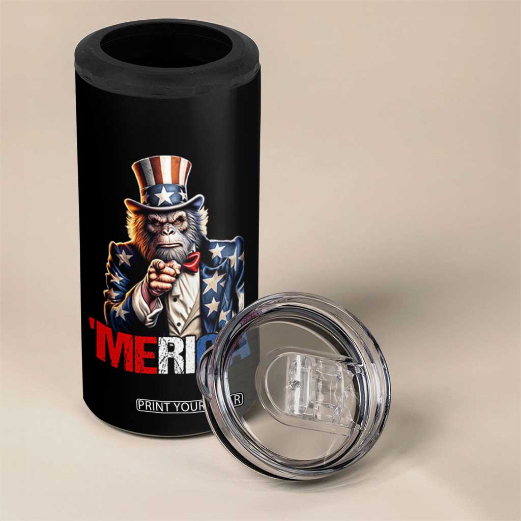 Bigfoot Merica 4 in 1 Can Cooler Tumbler American Flag Patriotic 4th Of July Uncle Sam TS10 Print Your Wear