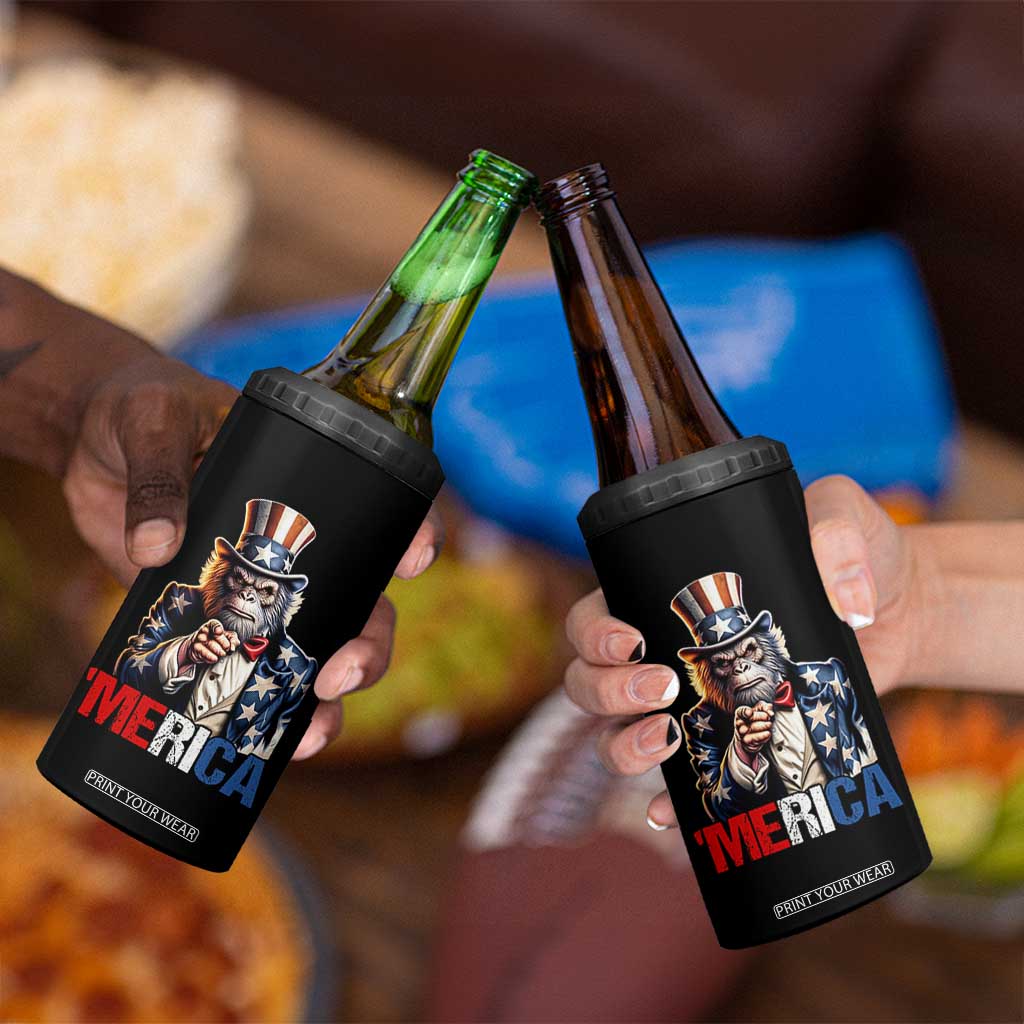 Bigfoot Merica 4 in 1 Can Cooler Tumbler American Flag Patriotic 4th Of July Uncle Sam TS10 Print Your Wear