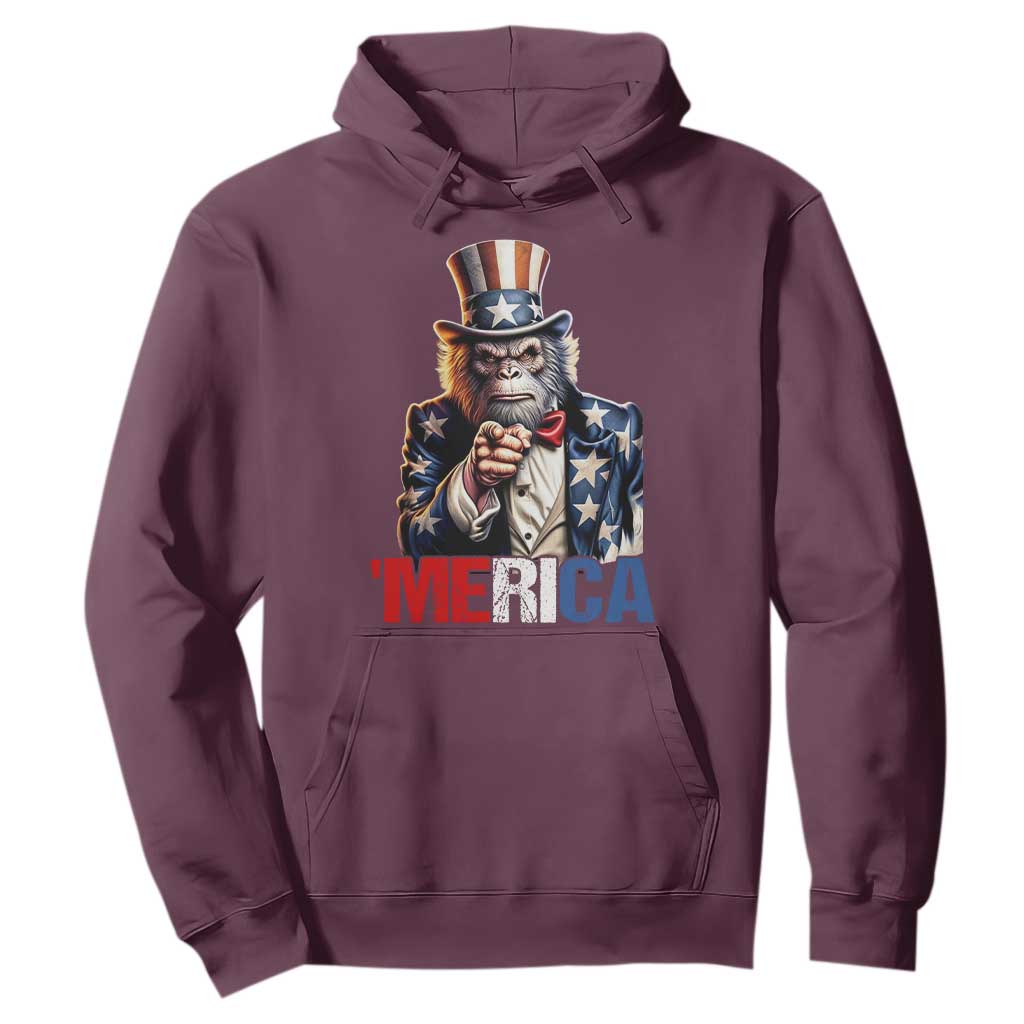 Bigfoot Merica Hoodie American Flag Patriotic 4th Of July Uncle Sam TS10 Maroon Print Your Wear